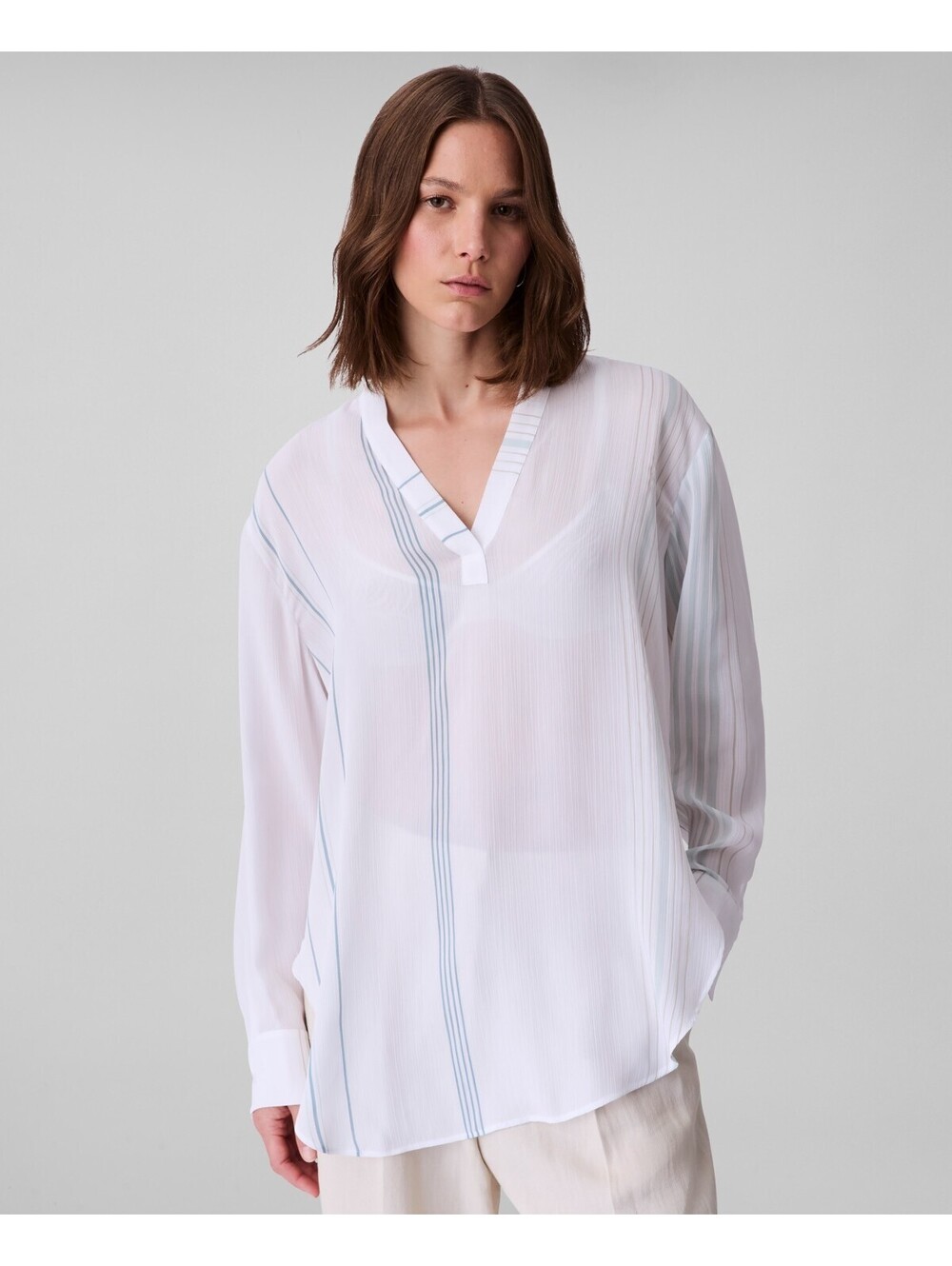 Calvin Klein Womens Long-Sleeve Multi Stri Brilliant White XL